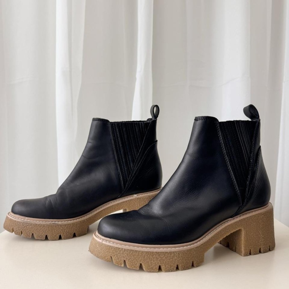 Dolce Vita Ankle‎ Boots Chunky Heel Black Leather Platform Booties 7.5